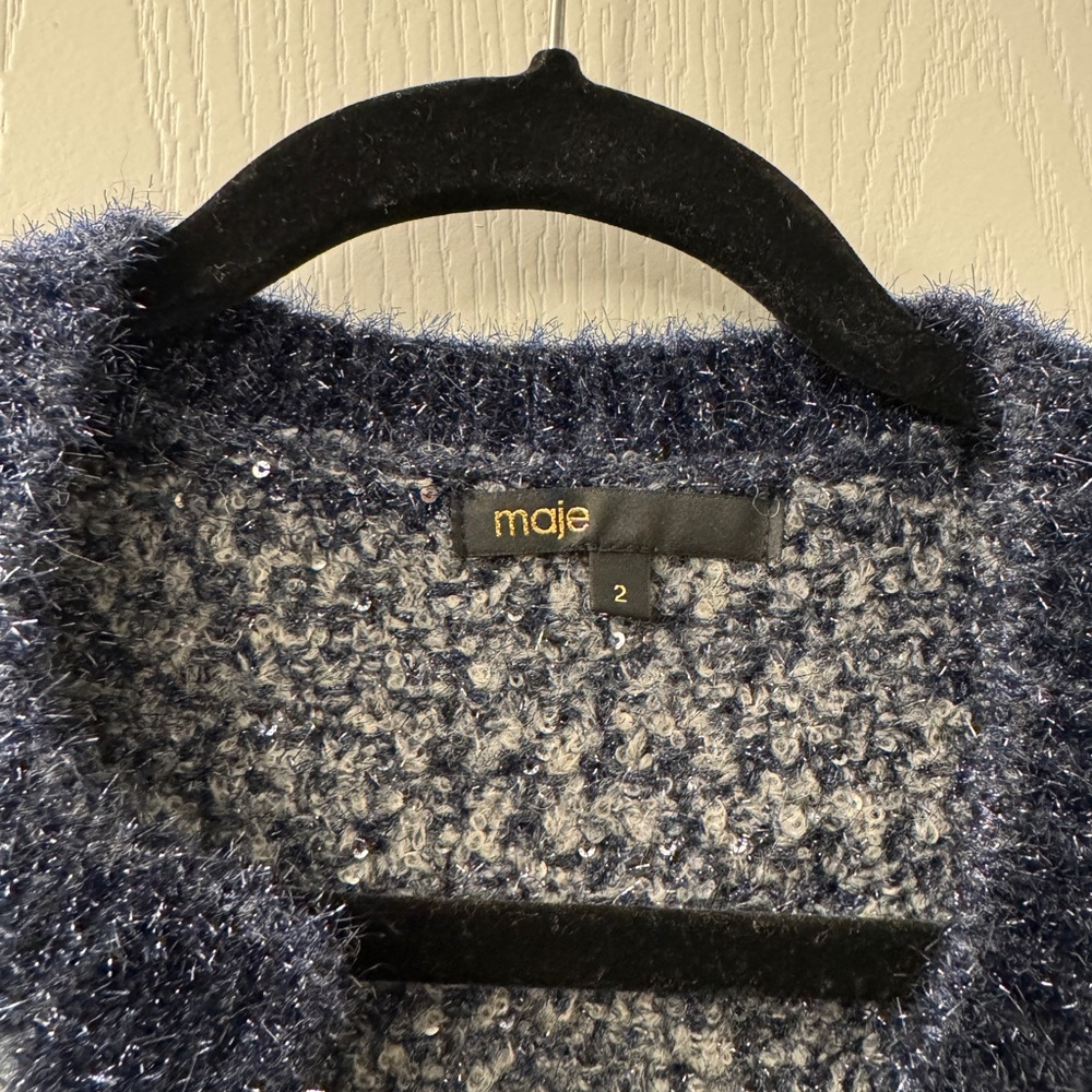 Maje Navy Gray Bouclé Cardigan - Picture 2 of 6